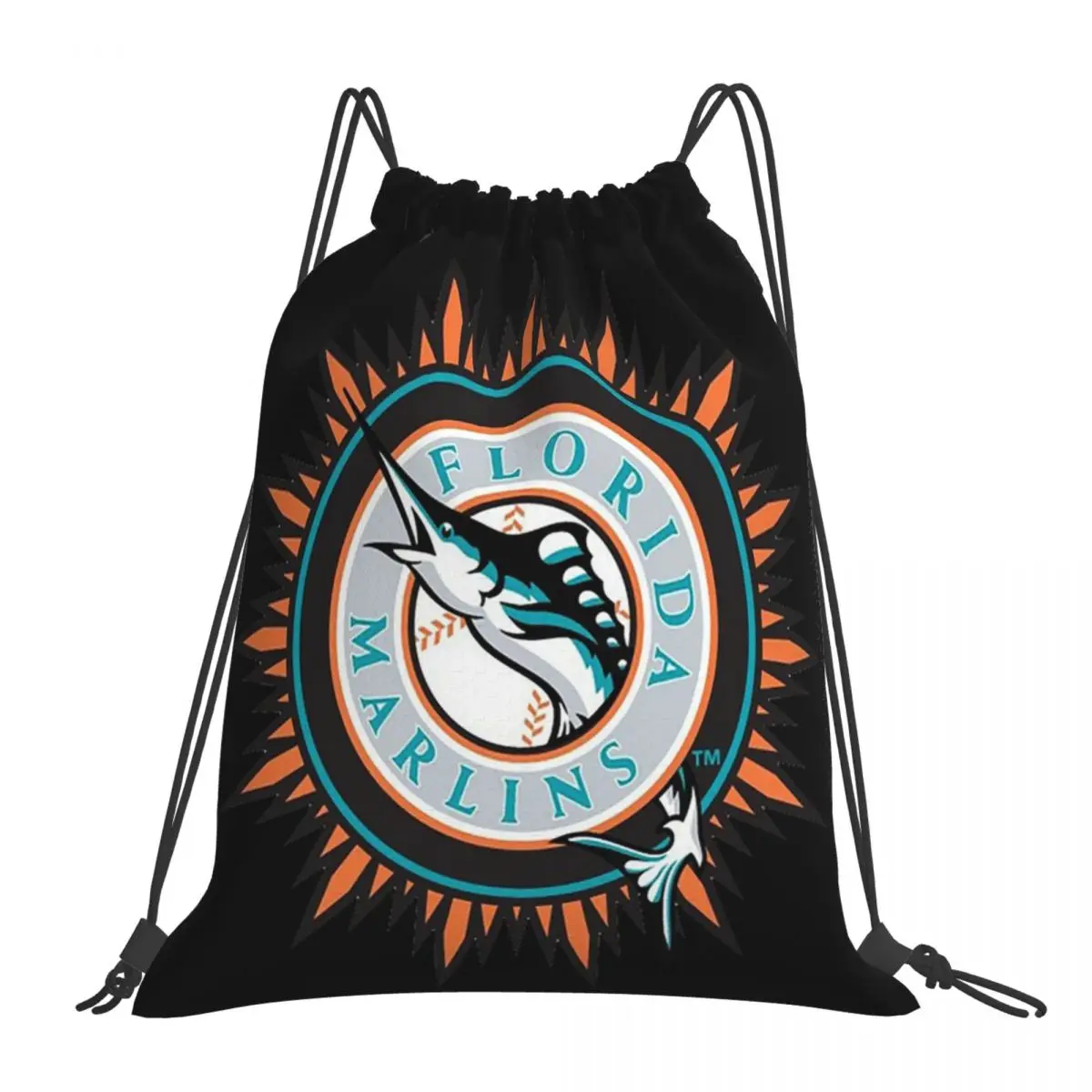 Florida marlins กระเป๋าเป้แบบพกพาแฟชั่นมีเชือกรูดกระเป๋าเก็บของจิปาถะกระเป๋าหนังสือสำหรับผู้ชายผู้หญิงนักเรียน