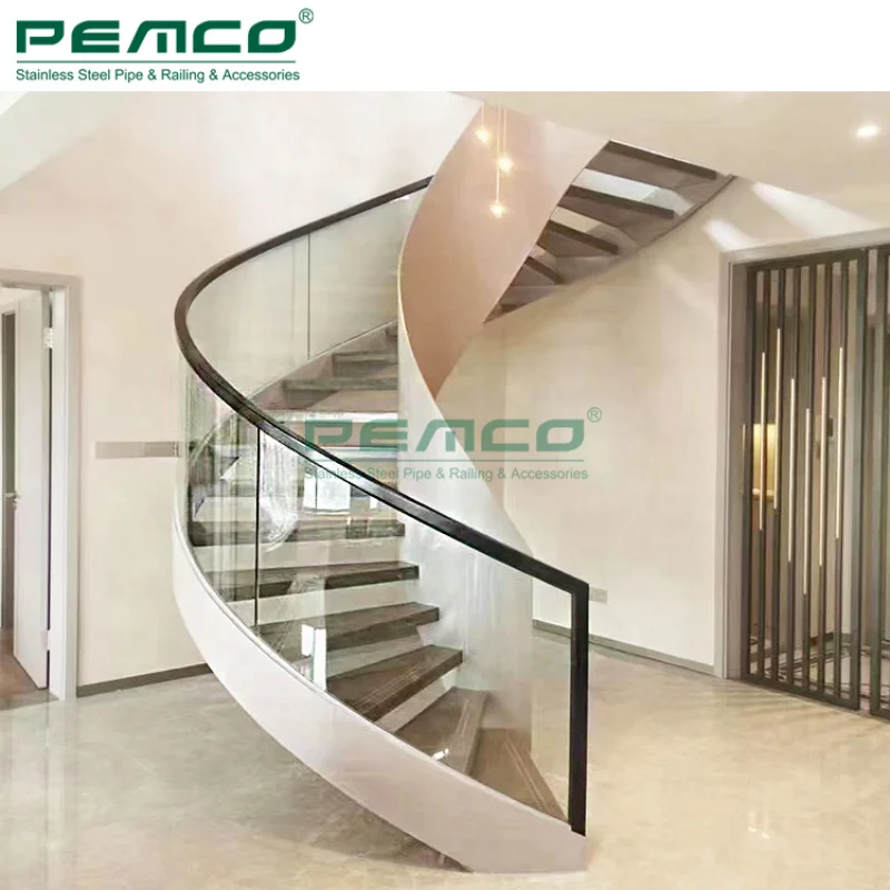 custom.Elegant Design Staircase Prefabricated Curved Staircase With Glass Railing