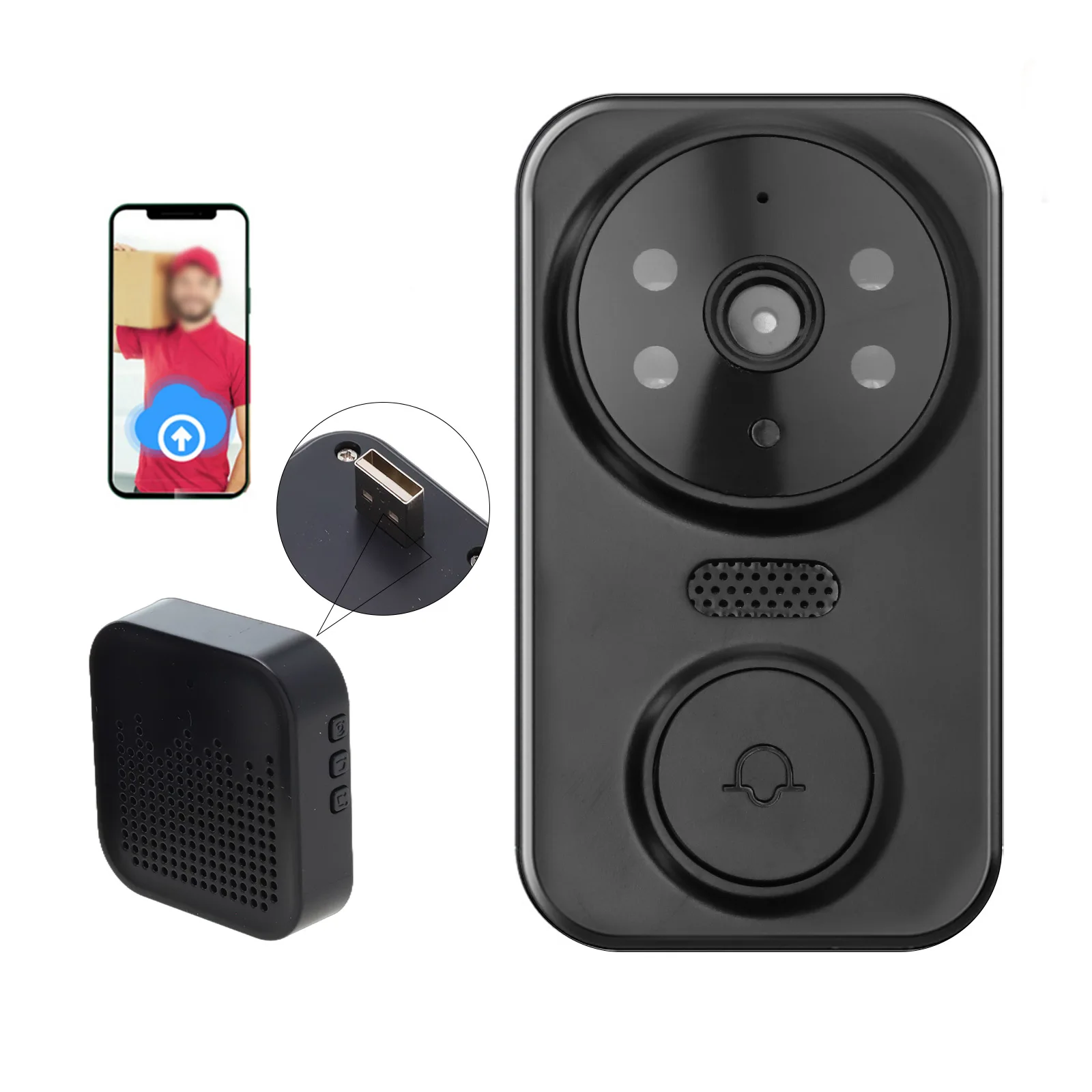 WiFi Smart Wireless Remote Video Doorbell With Two-Way Audio Voice Intercom Home System Door Viewer Night Vision DoorBell