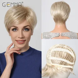 Gemma-女性用の短い茶色のかつら,ふわふわのヘアエクステンション,天然のアフロのコスプレパーティー,日常の使用