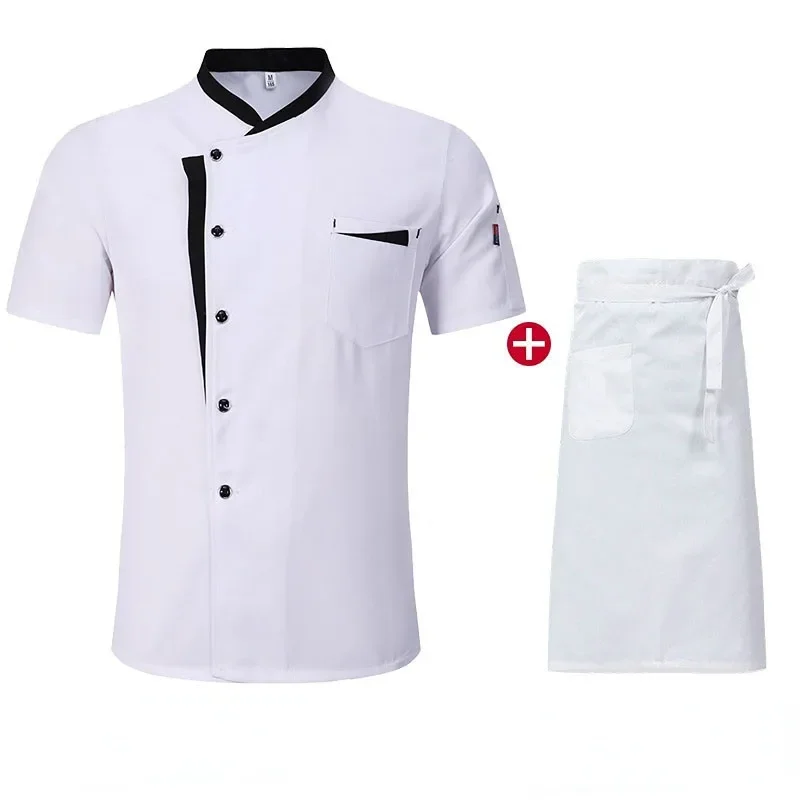 Summer Chefs Short Sleeve Set Restaurant Hotel Kitchen Workwear Men Breathable Thin Chef Jacket Apron chef coat with hat Women image 3