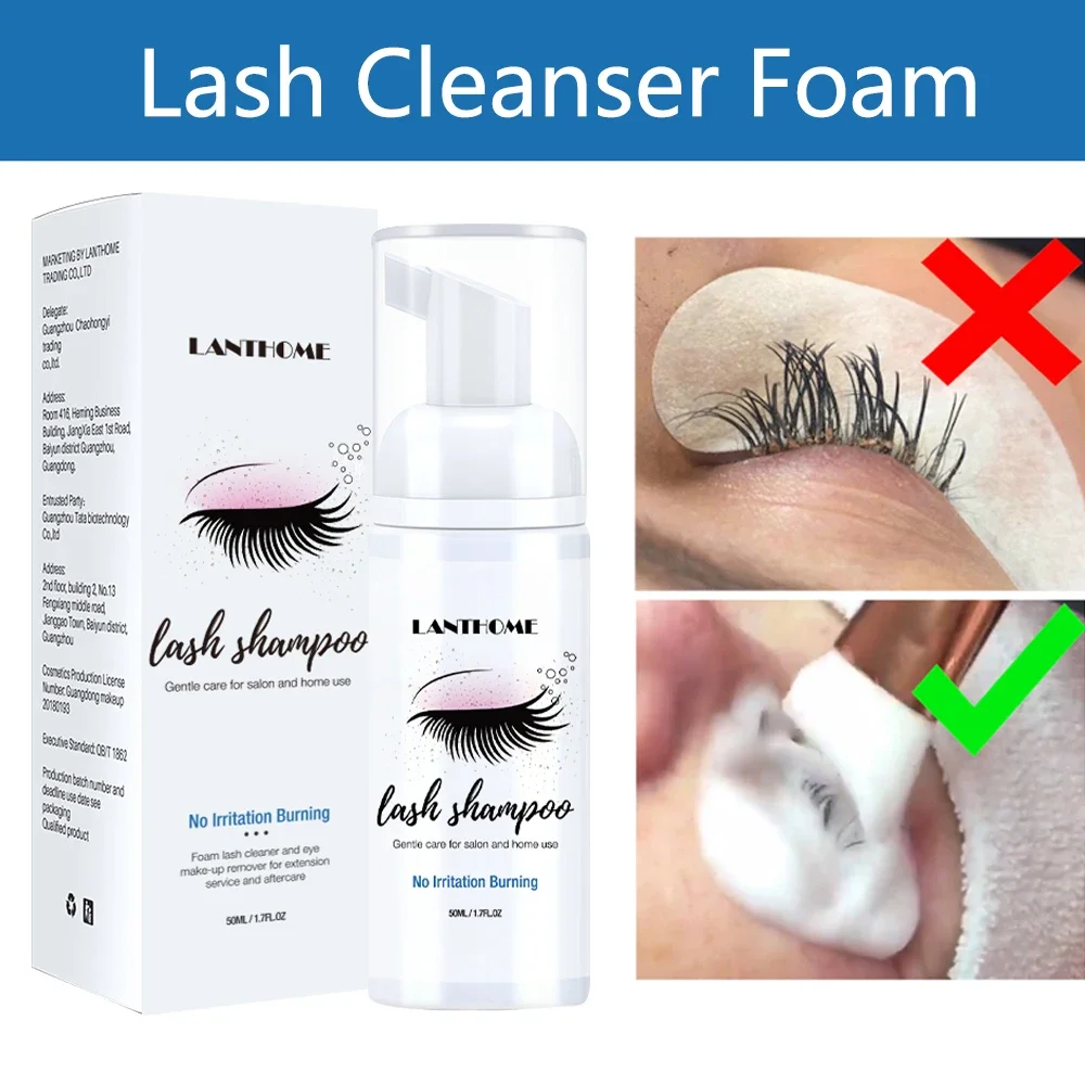 Eyelash Extension Shampoo Foam Kit 50ML Supply Cleanser for Makeup Remover Tools Glue Lash with Brush Women