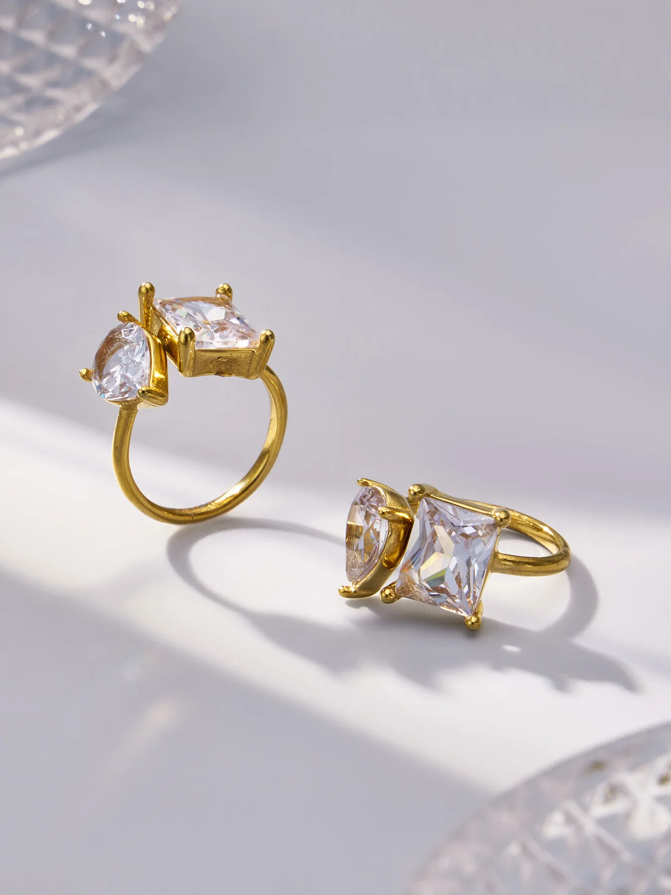 Schöne Quadratische Zirkonia Damenringe Edelstahl PVD Vergoldet Wasserfeste Offene Ringe für Damen Schmuck – Detail 13