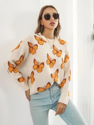 Women's Sweaters Fashion 3D Butterfly Pullovers Autumn Winter New In Loose O-Neck Long Sleeve Top Women's Knitted Pullover