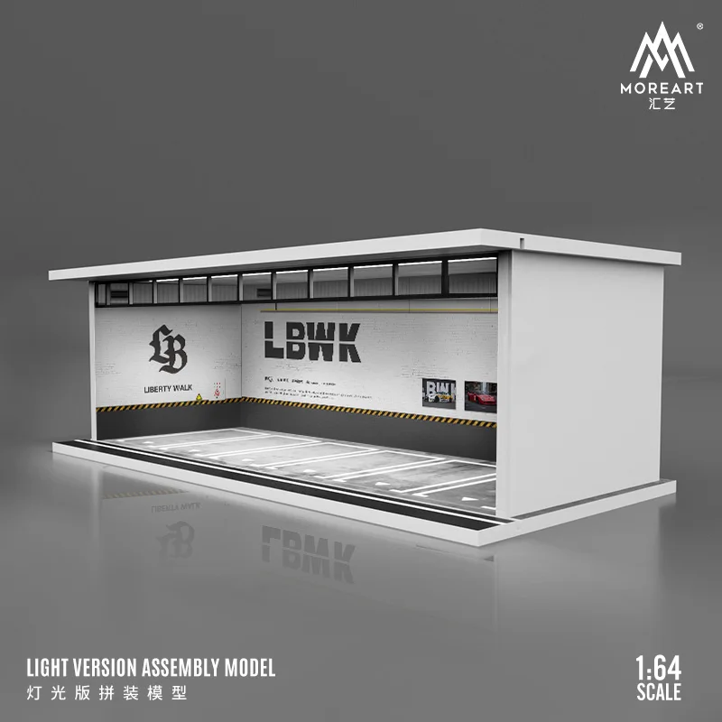 MoreArt 1:64  LBWK/RWB/Rocket Bunny/Mansory Garage Assembled Scene Diorama with Light Model Car Display