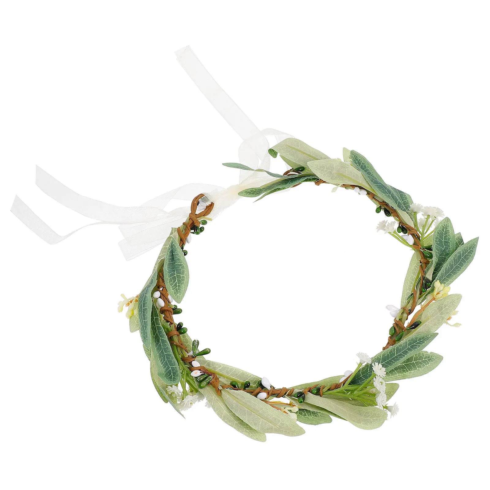 

1Pcs Lightweight Olive Leaf Wreath Headband Simulation Leaf Floral Headdress for Wedding Bridal Party Carnival Masquerade Photo