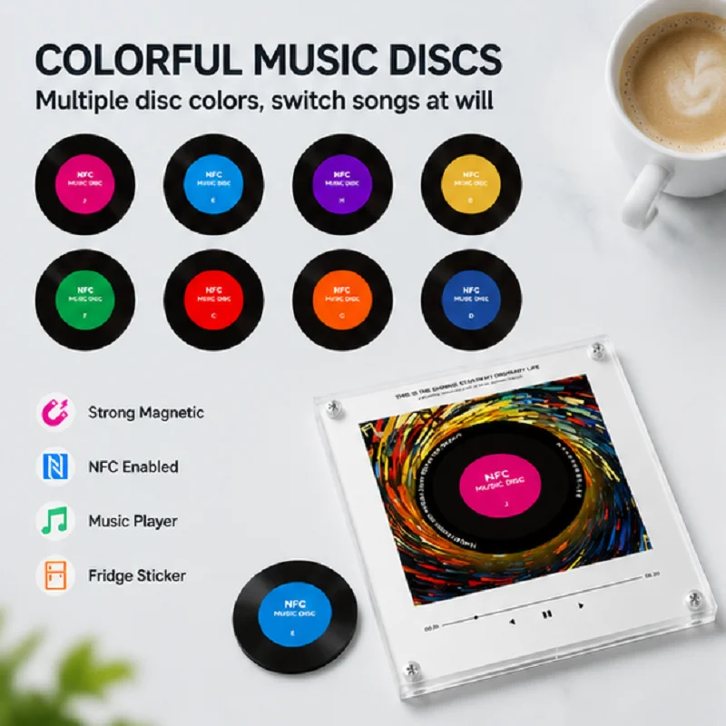 NFC Smart Fridge Magnet Music Player with 9 Discs Automatic Rotating Singing Player Refrigerator Sticker Player Creative Gift