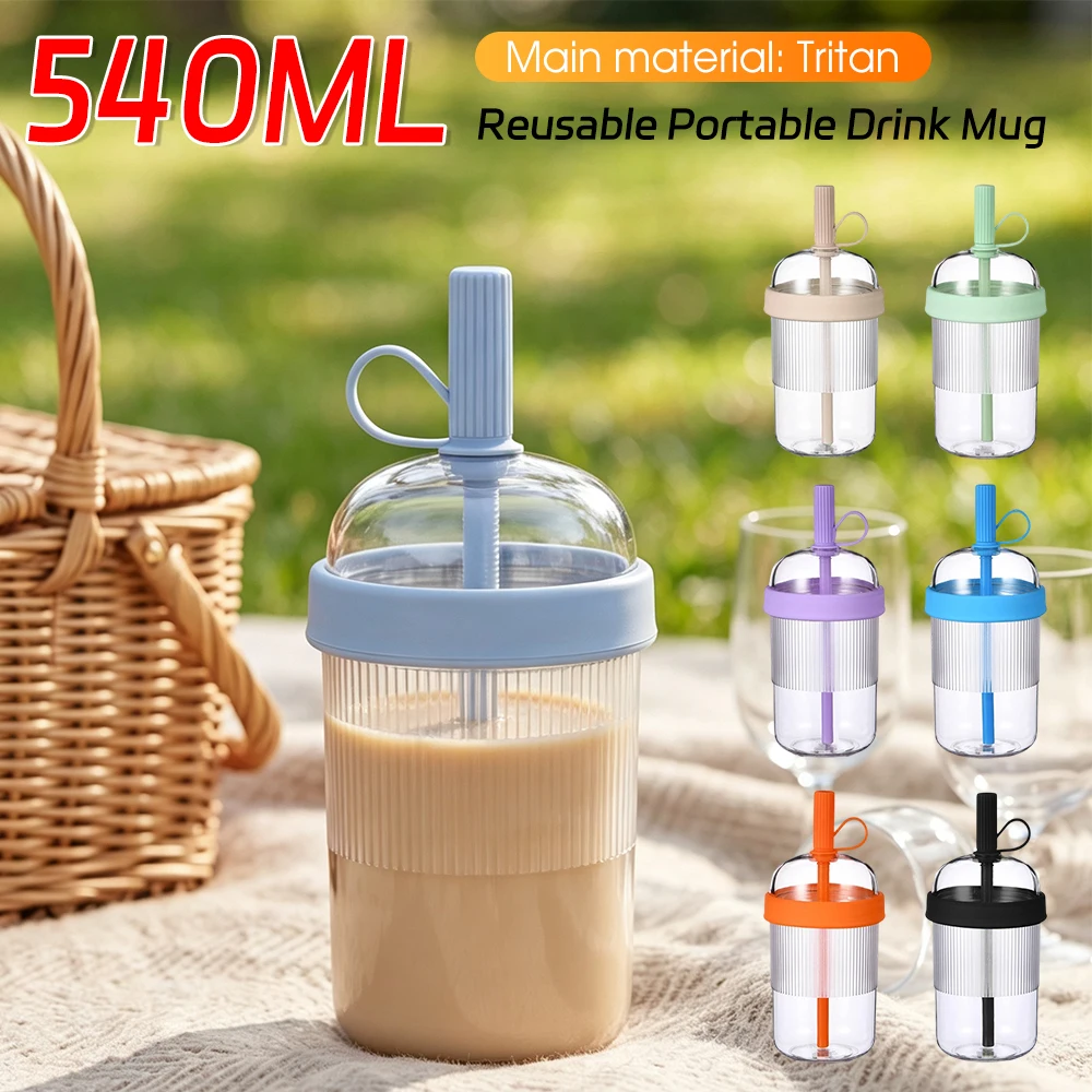 Coffee Cups With Lids Reusable 540ML Drinkware With Lid And Straw Cold Drink Tumbler For Women Men Travelers Home Office Travel
