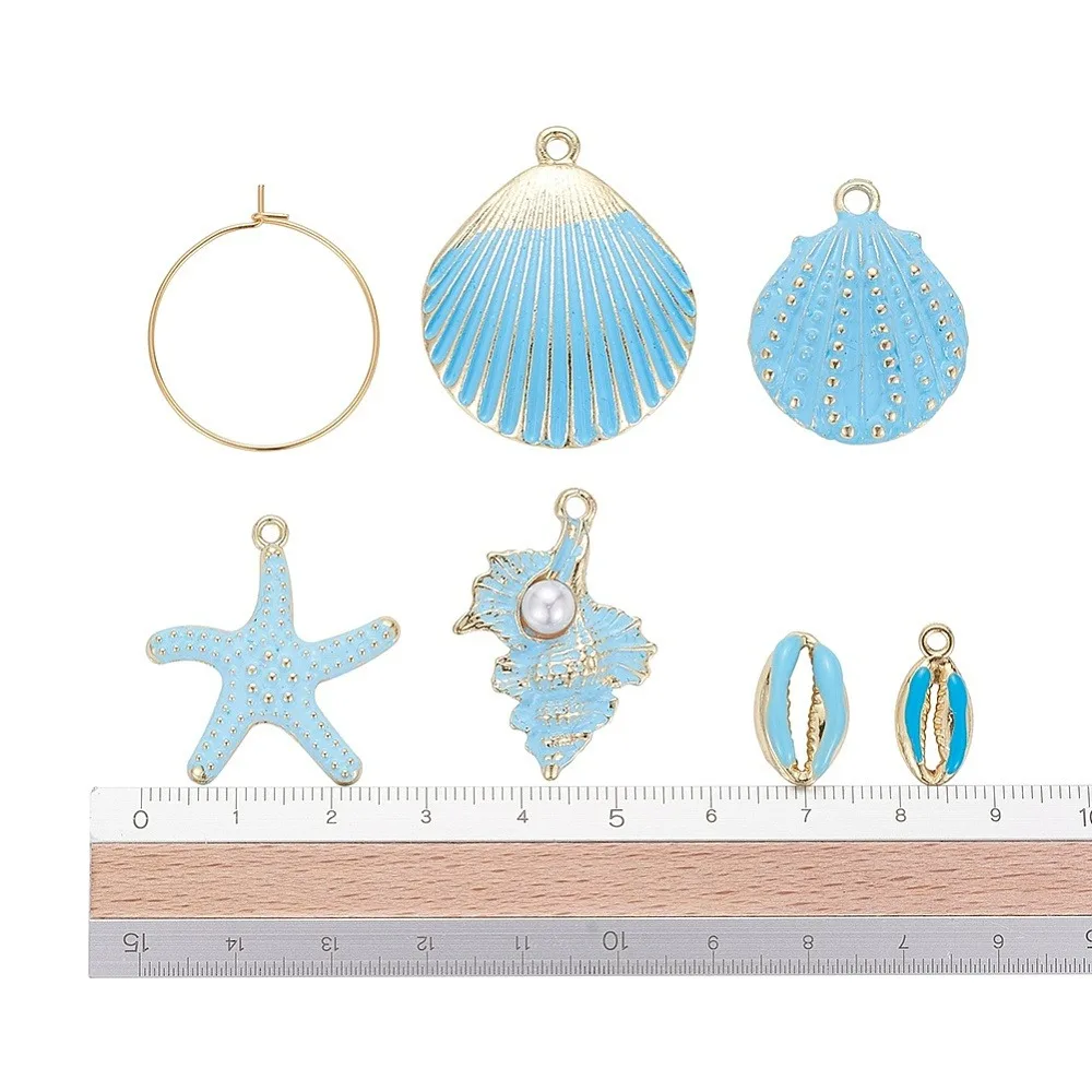 

1bag Earring Making 304 Stainless Steel Hoop Earrings Spray Painted Alloy Pendants and Alloy Enamel Beads Sky Blue 25mm