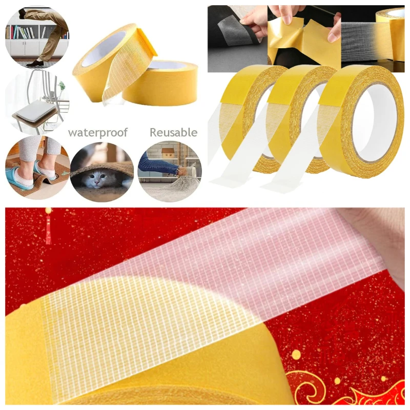 

Супер бесследная клейкая двусторонняя тканевая лента для ковров с сильной фиксацией, высокая вязкость для водонепроницаемой полупрозрачной сетки