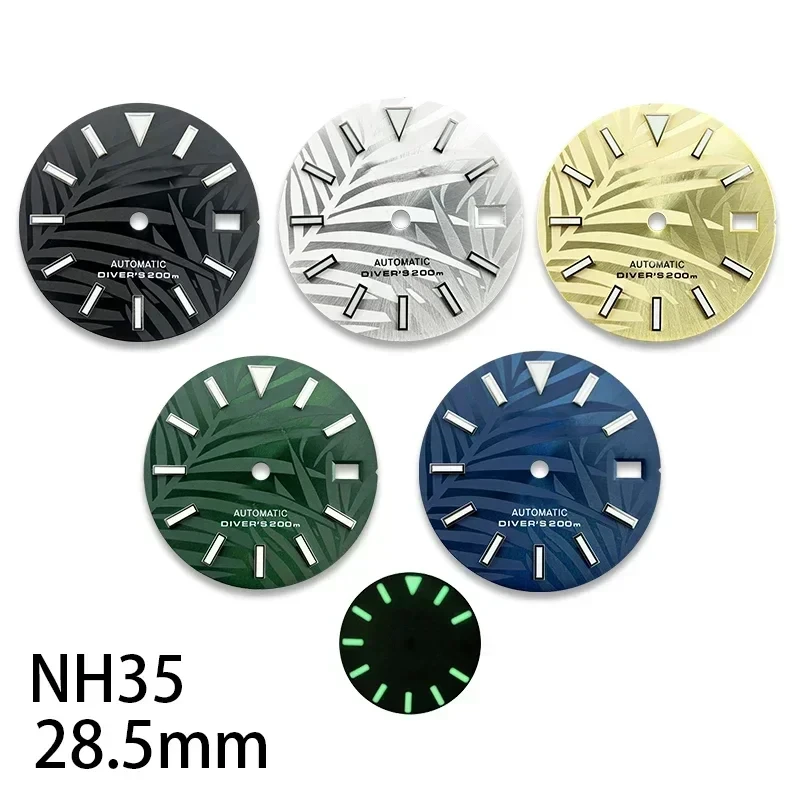 

28.5mm S Bamboo Leaf 007/009 Modified Dial for NH35/36/4R/7S movement Green Luminous Watches Accessories Customization DIY