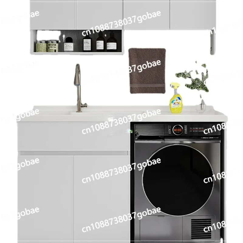 CX Alumimum Balcony Washing Machine Cabinet Combination Angle Cutting Quartz Stone with Washboard Laundry Tub Integrated