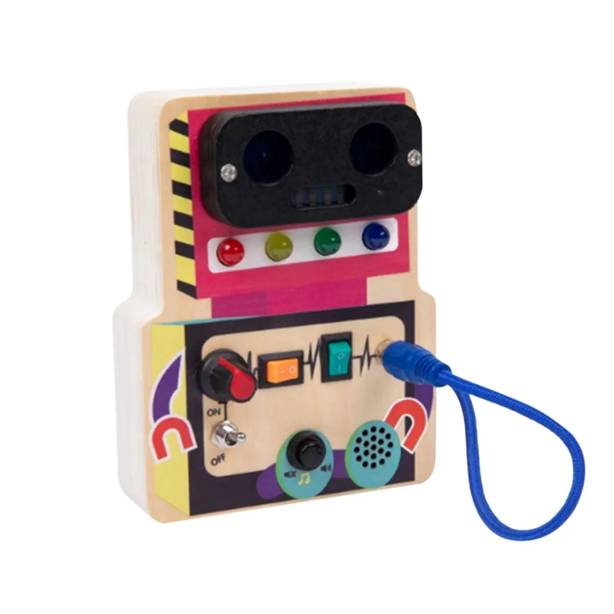 

A72I Busy Board with LED Light Wooden Traffic Light Robot Busy Board Simulation Busy Light Switch Early Educational Toy