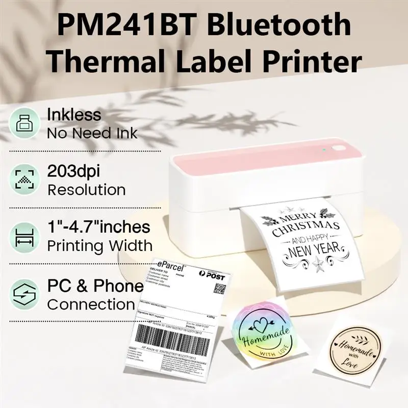 To 241BT Bluetooth Thermal Label Printer 4x6 DHL Bluetooth Self-Adhesive Label Printer 150mm/s Print Speed Via USB BT