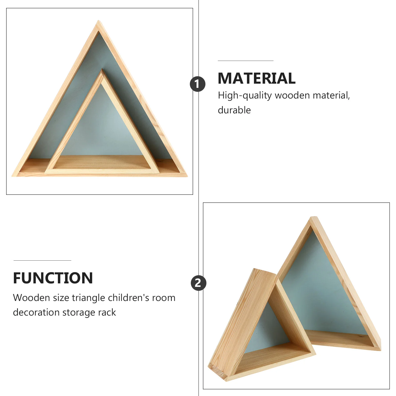 2 Pcs Decor Storage Shelves Children's Room Shelf Triangle Wall Rack Multifunction Decorative Blue Wooden Wall-mounted