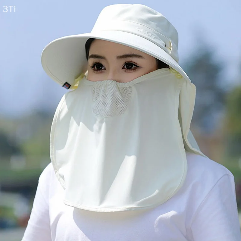 여성 와이드 브림 페이스 마스크 태양 모자 분리형 목 페이스 플랩 포니 테일 UV 보호 바이저 모자 정원 낚시 하이킹