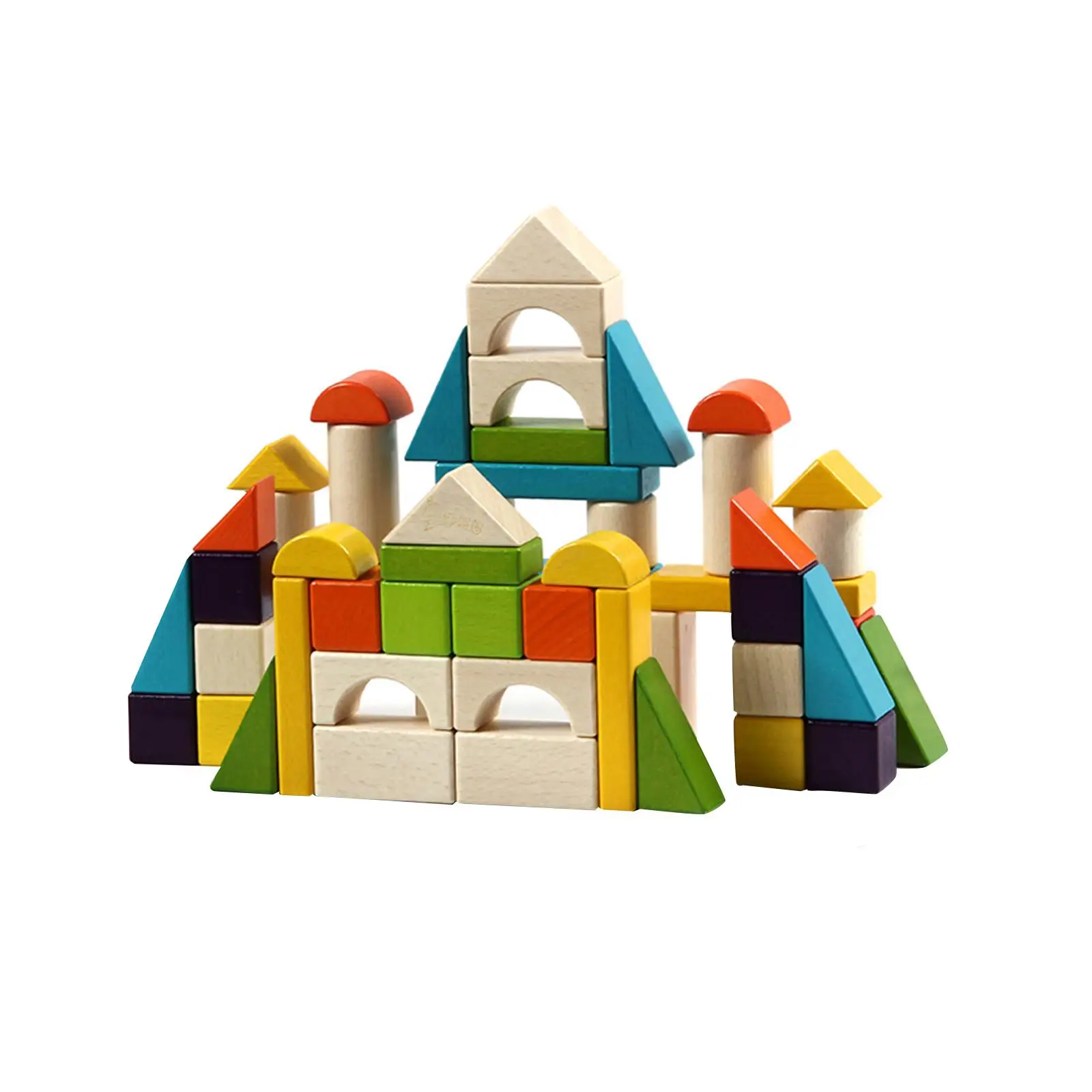 Geometric Wood Blocks in Different Colors and Shapes Build, Stack and Create