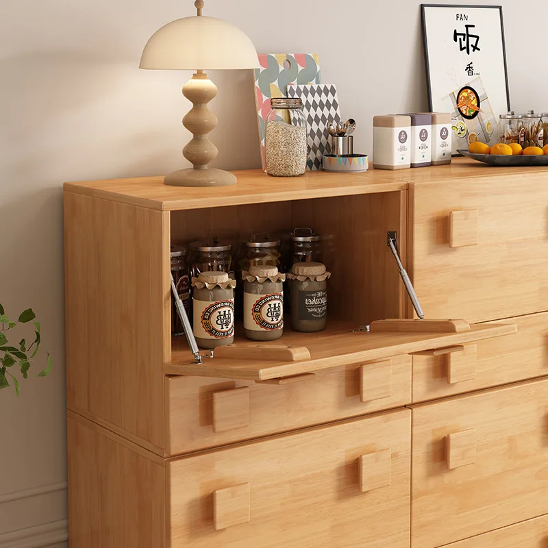 All solid wood TV cabinet module combination living room small apartment storage locker integrated black door cabinet