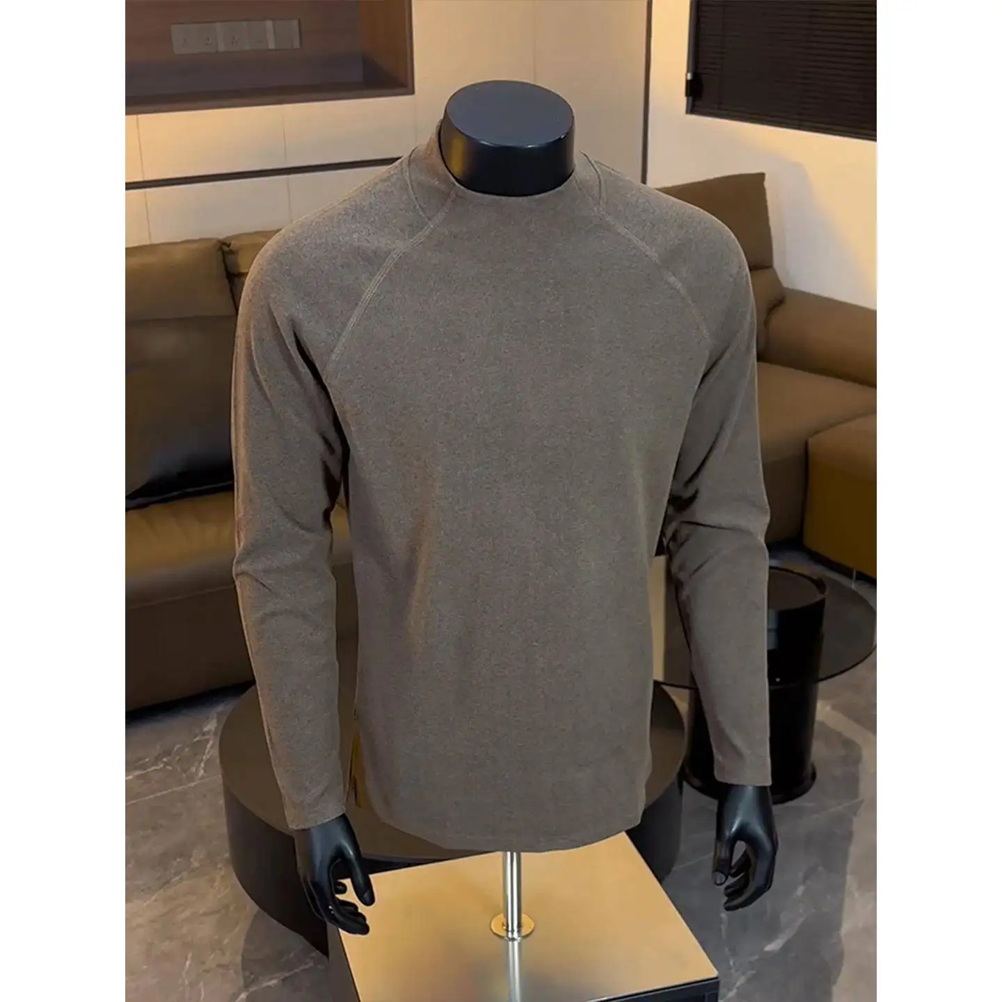 

Men's Autumn Winter Thermal Long Sve T-irt Fce Brued Sports Fitn f High Collar Base irt Casual Faion