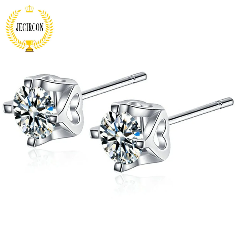 

JECIRCON Women Earrings 925 Sterling Silver Heart Bottom Stud Earrings 0.5ct Moissanite Simple Temperament Fashion Ear Jewelry