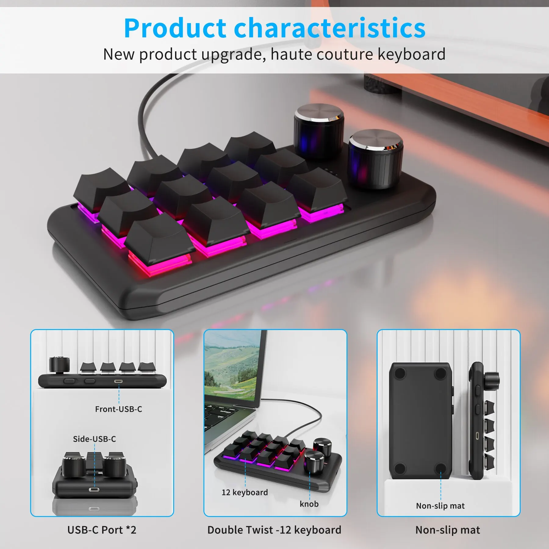 Keyboard Mini Macro Custom 12 Tombol 2 Knob Bluetooth/3 Mode Pemrograman Keyboard Mekanik Gaming Switch Gambar Hot-swap Keypad