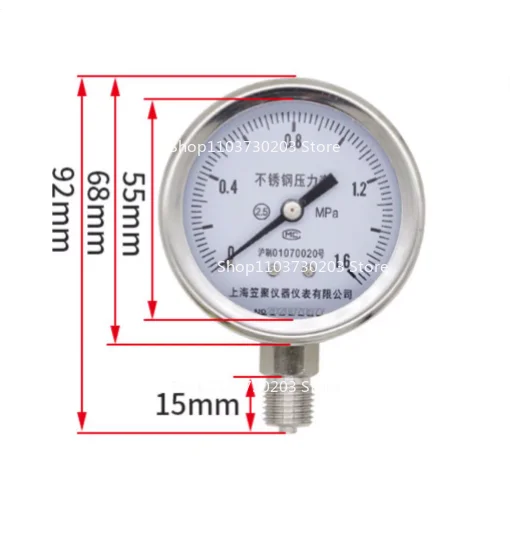 

Y60BF Stainless Steel Pressure Gauge 1.6MPA Pneumatic Water Pressure High Temperature Steam Anti-corrosion Vacuum Gauge