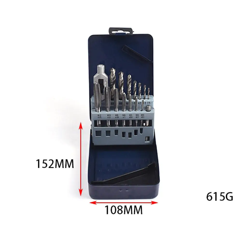 15Pcs Screw Tap Wrench Set Metric Alloy Steel Threading Tool Kit Manual Use Drill Bits Included Screw Tap Set Drill Bit