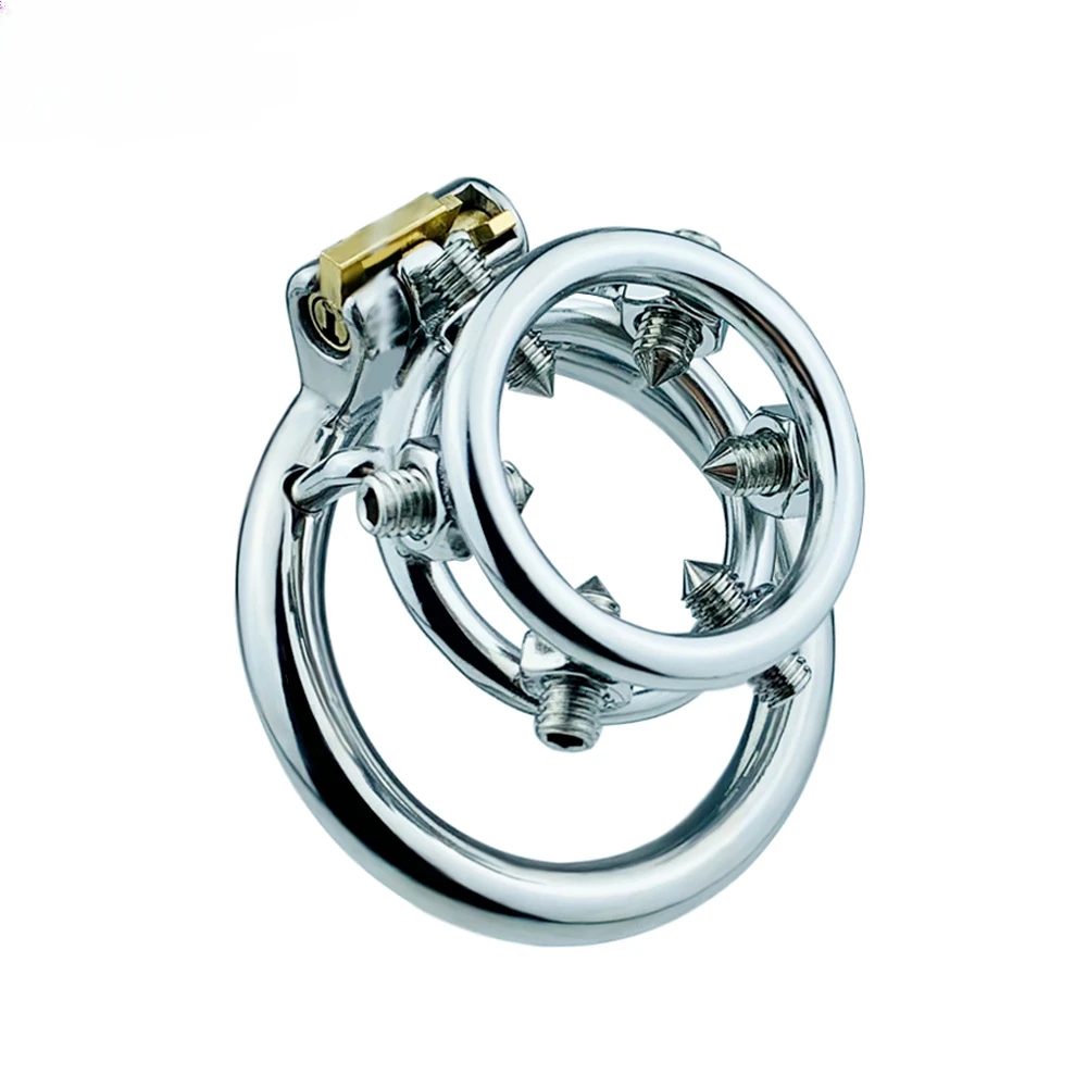 Stainless Steel Men's Chastity Lock Penis Cage Ball Stretcher Penis Ring Button Ding Massage Penis Lock Toy