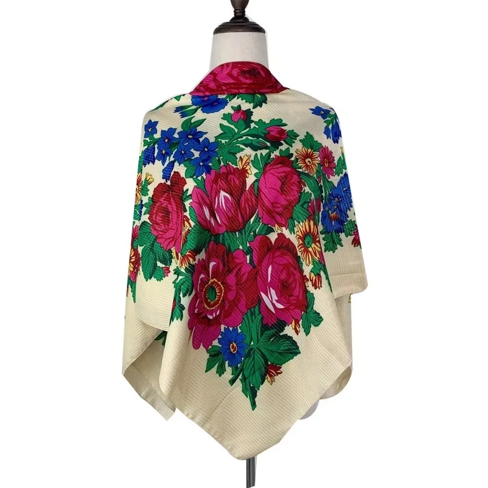 

Luxury Retro Russian Square Scarf Square Shape Large Ukrainian Shawl Babushka Handkerchief Soft Floral Poncho Shawl Head Wraps