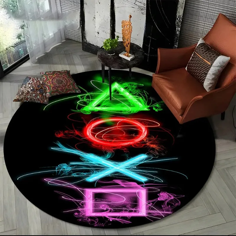 MINISO DISNEY Cartoon Gamer Round Area Rug Game Controller Carpet Living Room Children's Bedroom Sofa Non-slip Floor Mat Decor