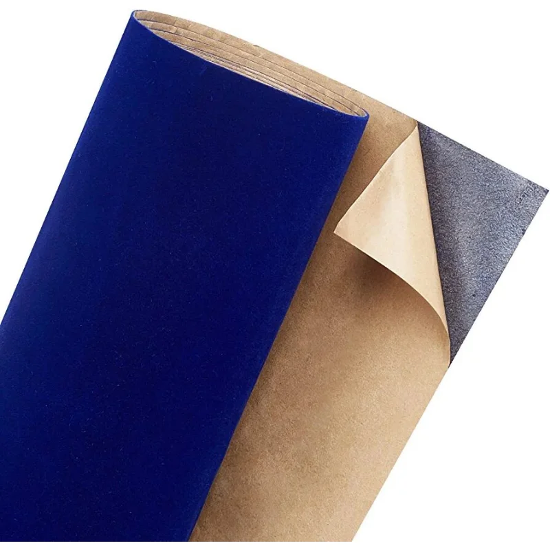 45cm*1/3/5/10m Blauer Selbstklebender Flockstoff Samt-Stoff Klebender Velours-Stoff für Schmuckboxen und Auto-Innenausstattung – Detail 1