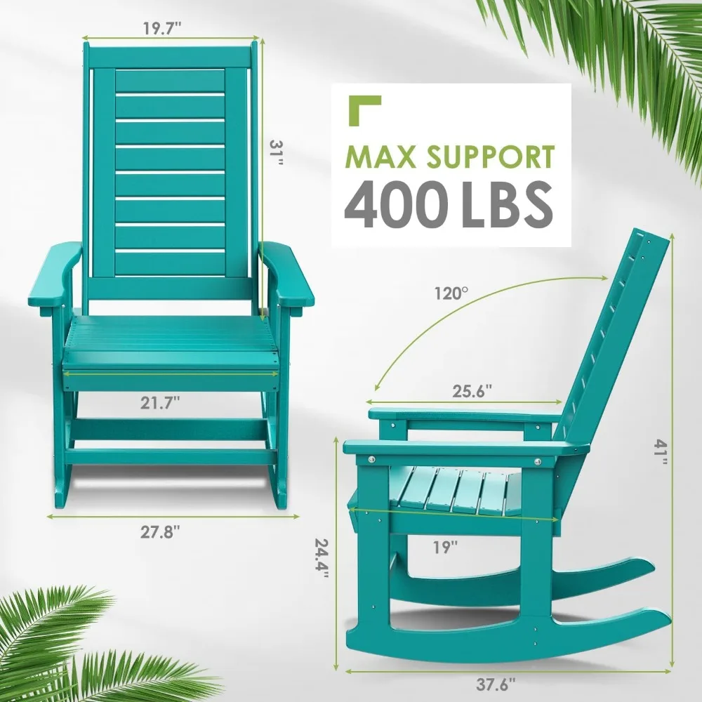 مجموعة كراسي هزازة كبيرة الحجم عالية الظهر مكونة من قطعتين من بلاستيك Aqua HDPE لكراسي الروك الكبيرة والطويلة في الهواء الطلق مع مقاس مريح