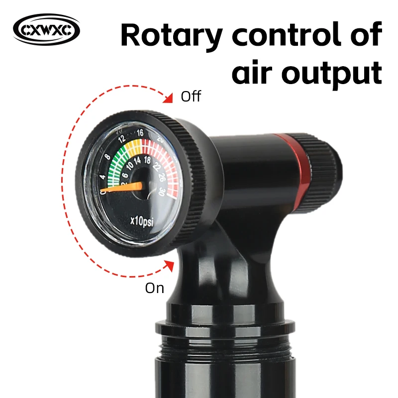 CXWXC Mini Bicycle CO2 Pump Portable Tire Inflator For Schrader Presta Adapter MTB Road Bike Aluminum Alloy CO2 Cartridge Pump