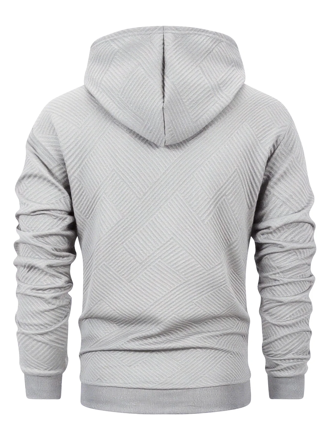 Men's Pullover Hoodie 3D Geometric Embossed Drawstring Hood Metal Tips Kangaroo Pocket Ribbed Cuffs Casual Sporty Sweatshirt
