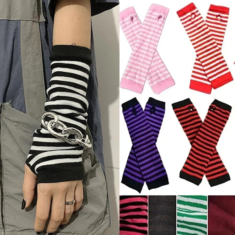 Black Punk Long Fingerless Gloves Cuff for Women Men Outdoor Hip-hop Glove Elbow Mittens Cool Stretch Winter Arm Warmer Mitten