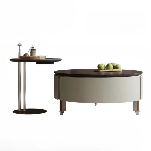 

Italian minimalist coffee table movable small apartment creative simple modern saddle leather round coffee table