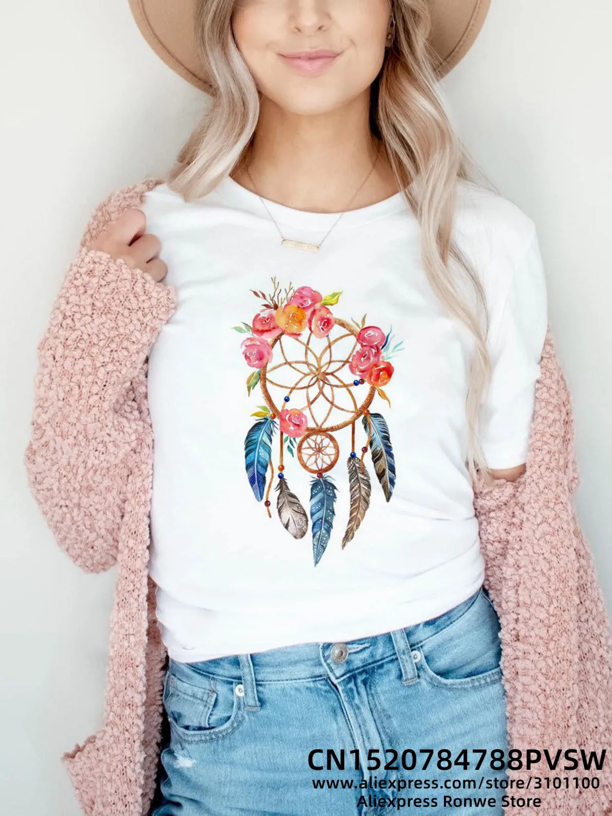 

Feather Dream Flower Women Print T-shirt Girl Y2K Short Sleeve Design Tees Tops 90S Sweetshirts Female Harajuku Clothing