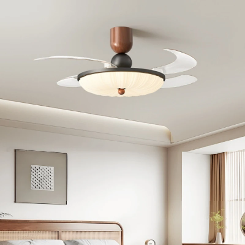 Retro Bedroom Fan Light Ceiling Light Full Spectrum Eye Protection Main Walnut Ceiling Fan Light