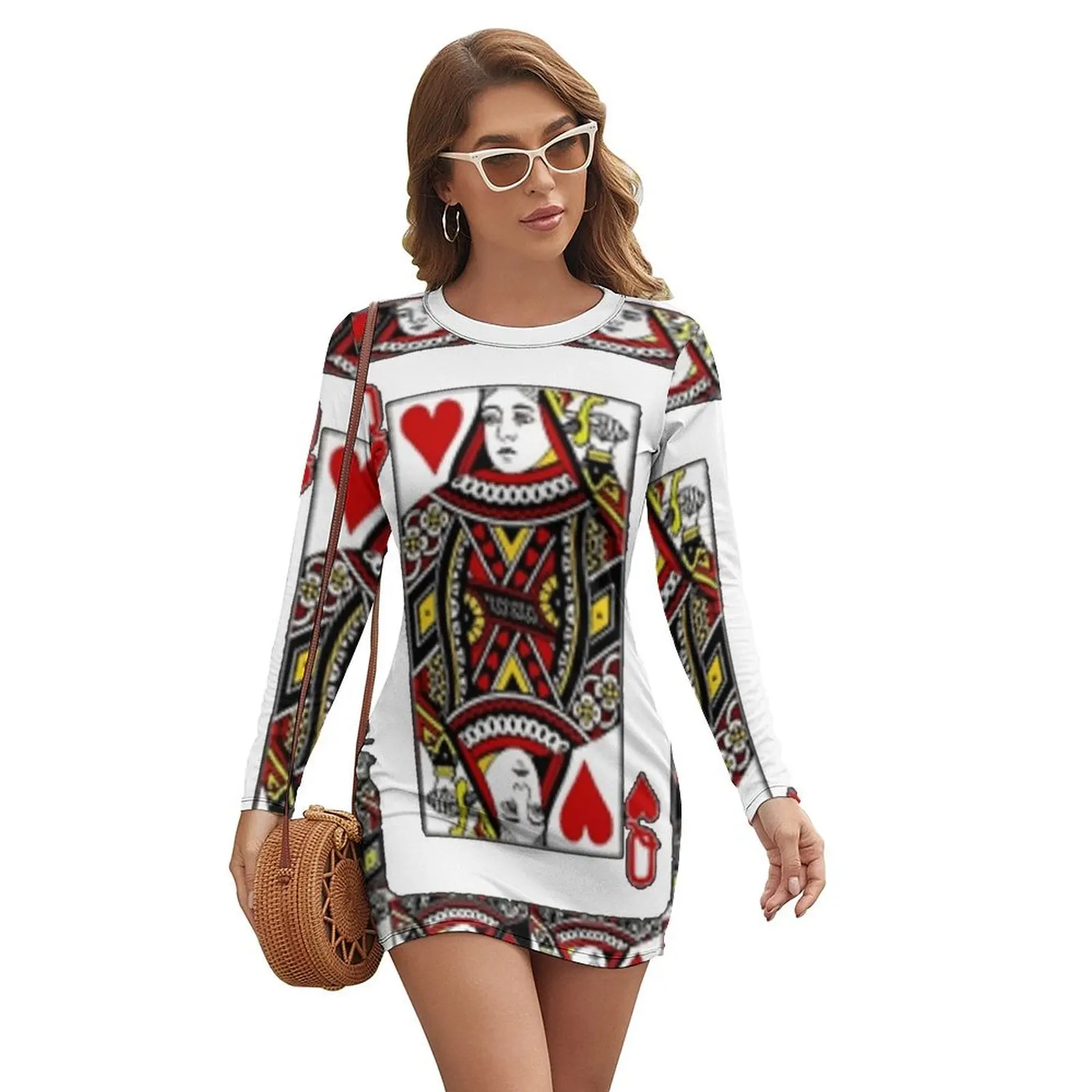 

CASINO RED QUEEN OF HEARTS PATTERN WHITE ART Long-sleeved Dress women long dresses woman dress long dresses for women