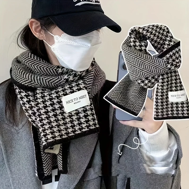 1 Pcs Houndstooth Scarf For Women In Autumn And Winter Versatile Fashion Thickened Warm Shawl Couple Style Neck Scarf