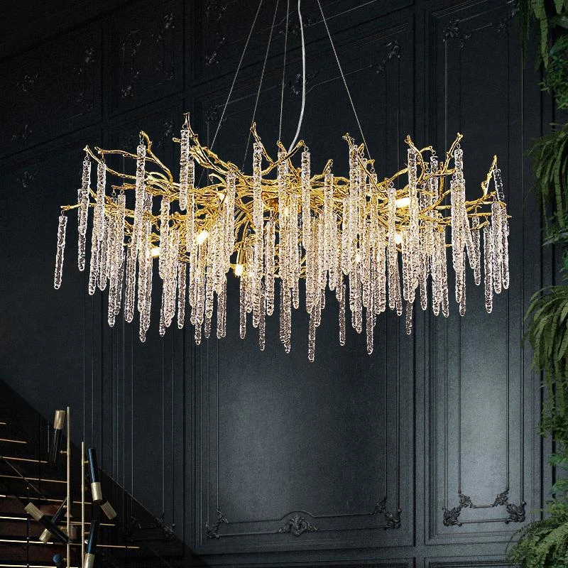 

Modern LED Crystal Chandelier Luxurious Gold Chrome Branch Crystal Chandelier Living Room Hotel Lobby Island Decorative Light