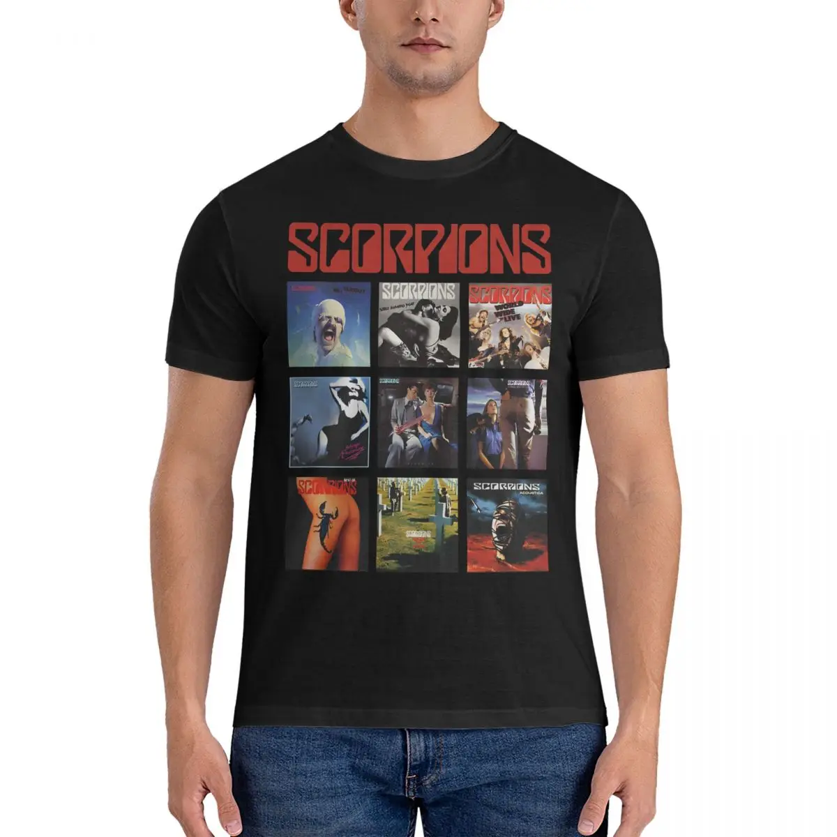 Album Collection T Shirt Men's Pure Cotton Funny T-Shirt Crew Neck S-Scorpions Tee Shirt Short Sleeve Tops Gift Idea