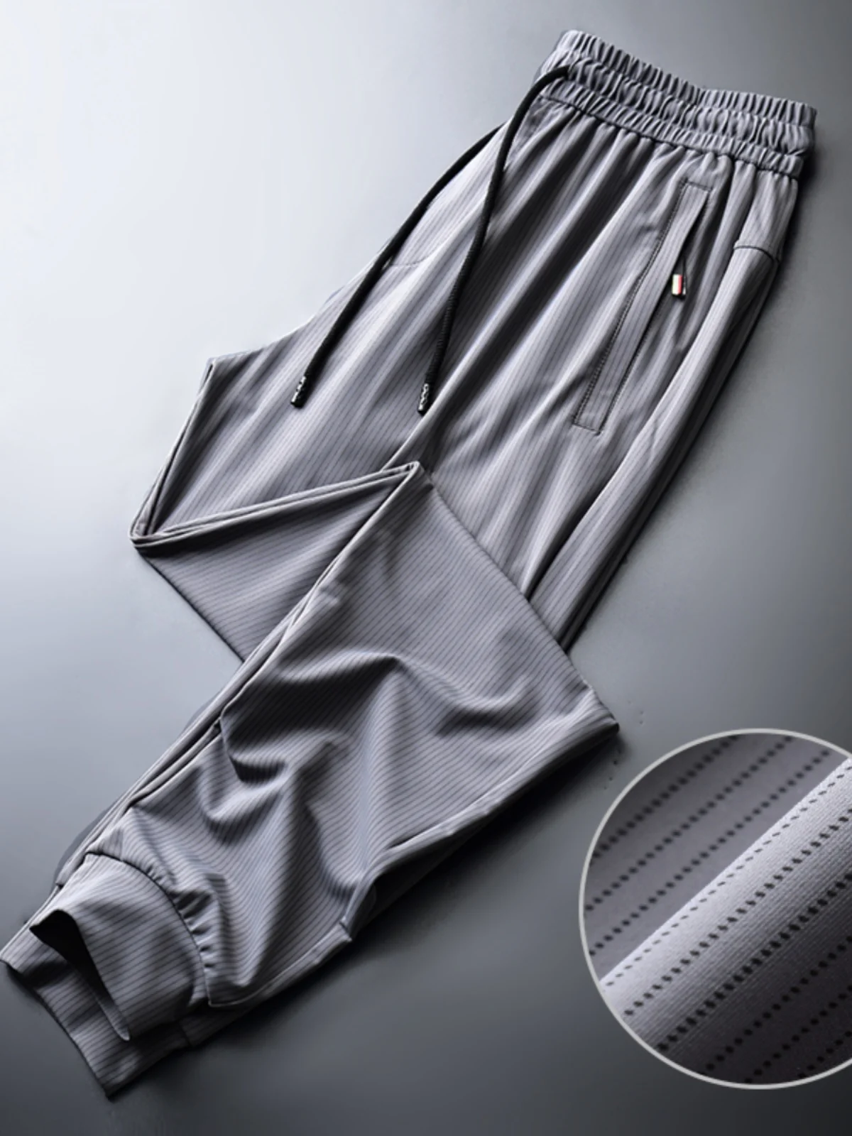 

Ice Silk Men's Summer Thin Qui Dry Sport Casual Pants Faionable Trendy Brand Loose Fit Trousers with ket And Bae