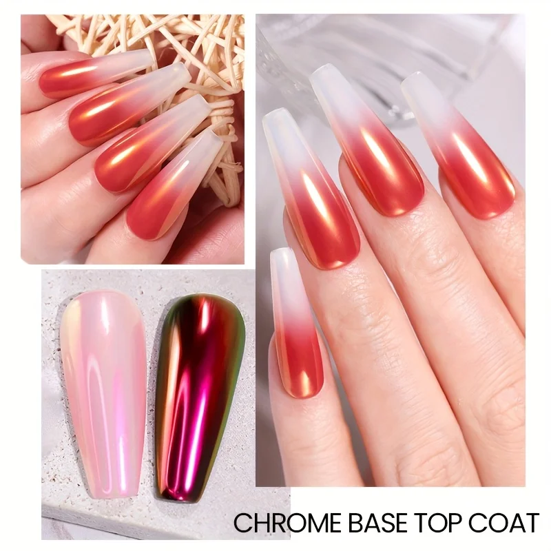 15ML Chrome Top Coat Gel, LED Curing Super Bright Mirror Finish, DIY Nail Polish Long Lasting Alcohol-Free Formula, Professional