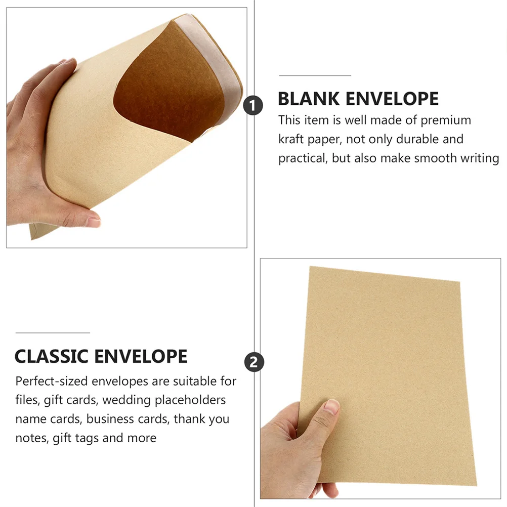 

100Pcs Kraft Paper Envelopes Vintage Document Pouches Multi-Function Portable File Cases for Invitations Photos Letters