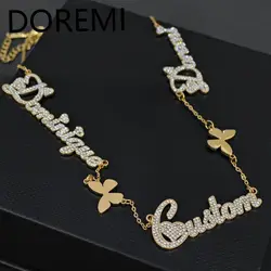 DOREMI Personalized Diamond Name Crystal Letters Butterfly Multi-Name Family Necklace Script Bling Name Necklace