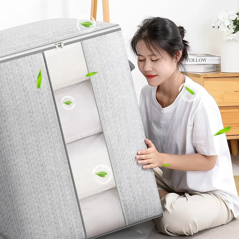 Foldable Clothes Storage Bag Visual Quilt Organize Cases with Handle Home Pillow Blanket Organizer Wardrobe Sorting Storage Box