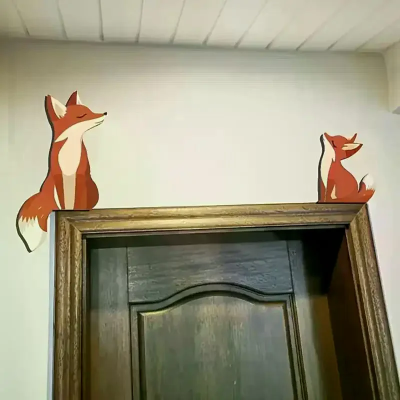 2 lindas decoraciones artísticas de pared de madera de zorro, lindas decoraciones de puertas de zorro, decoraciones de pared y esquina, cubiertas de paneles de interruptores, decoración del hogar