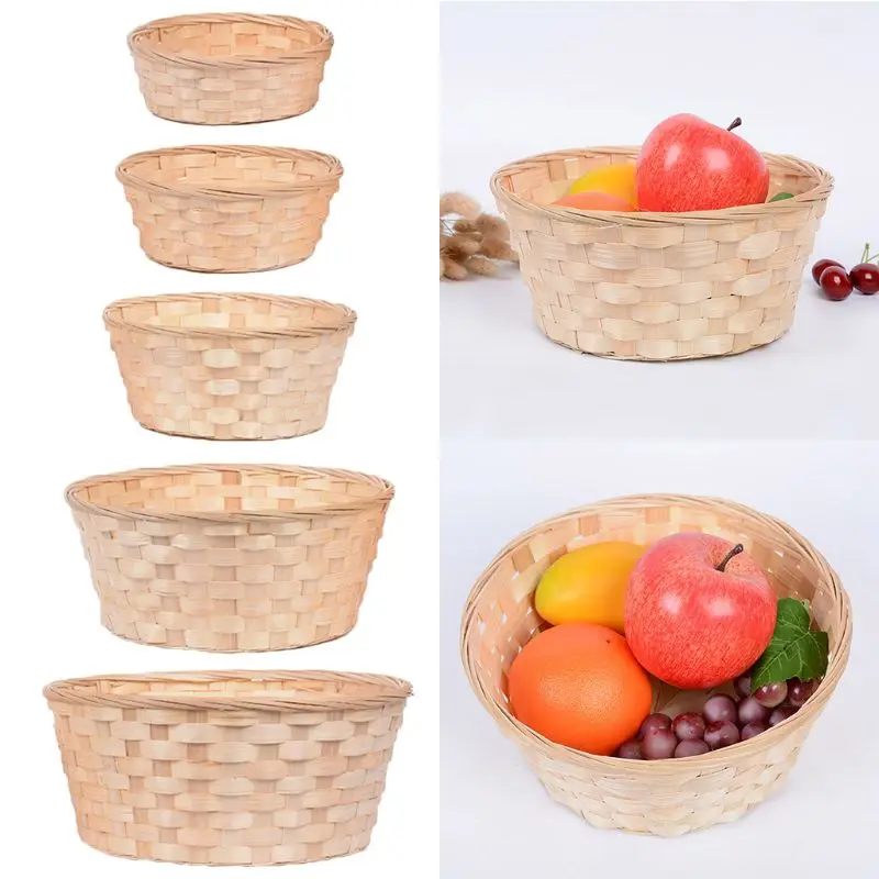 

Bamboo Woven Bread Basket Snacks Container Food Display Basketry Kitchen Fruit Vegetables Egg Storage Tray Wicker Basket