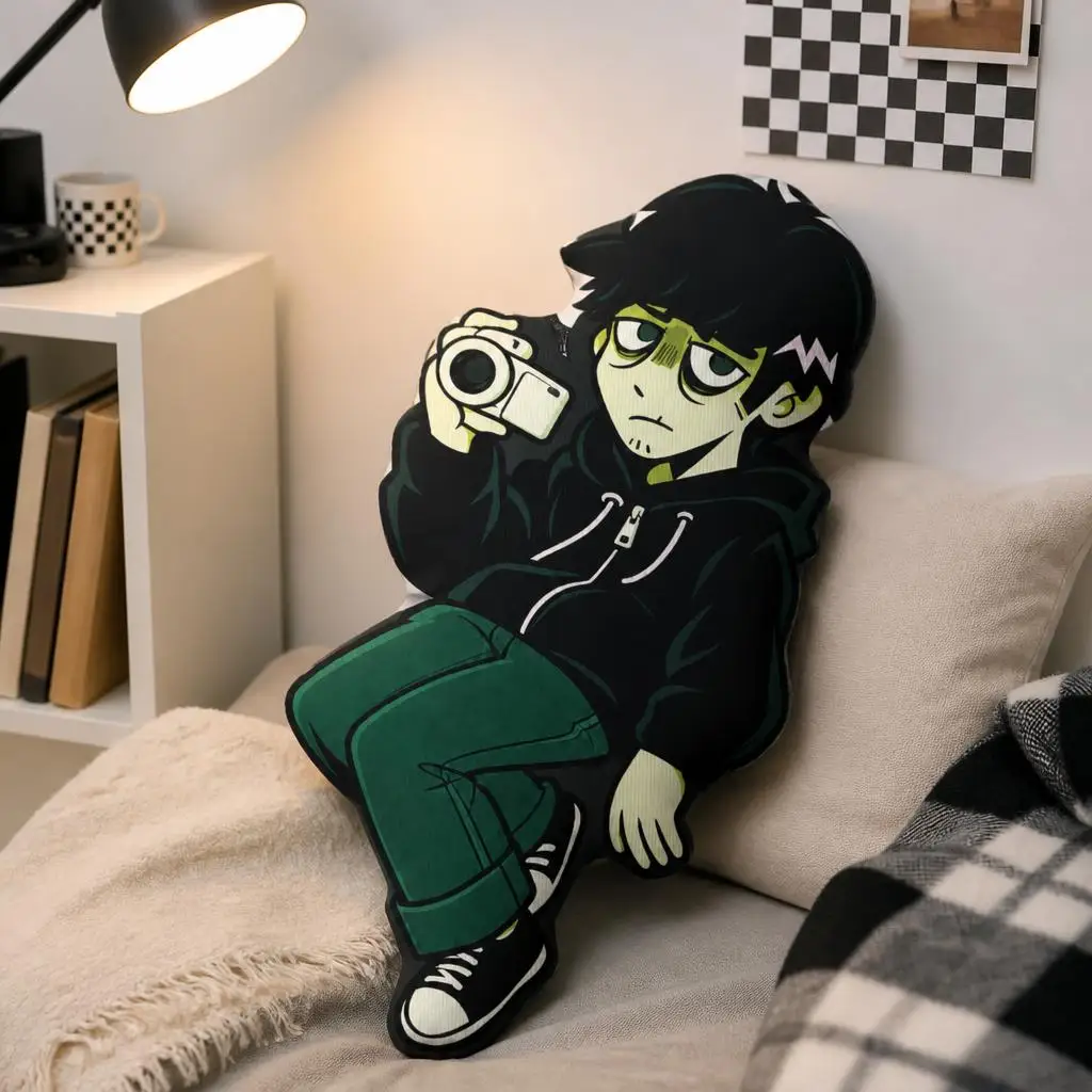 Anime Boy Character Shaped Pillow with Camera Irregular Stuffed Cushion Throw Pillow for Sofa Bedroom Dorm Home Decor Gift